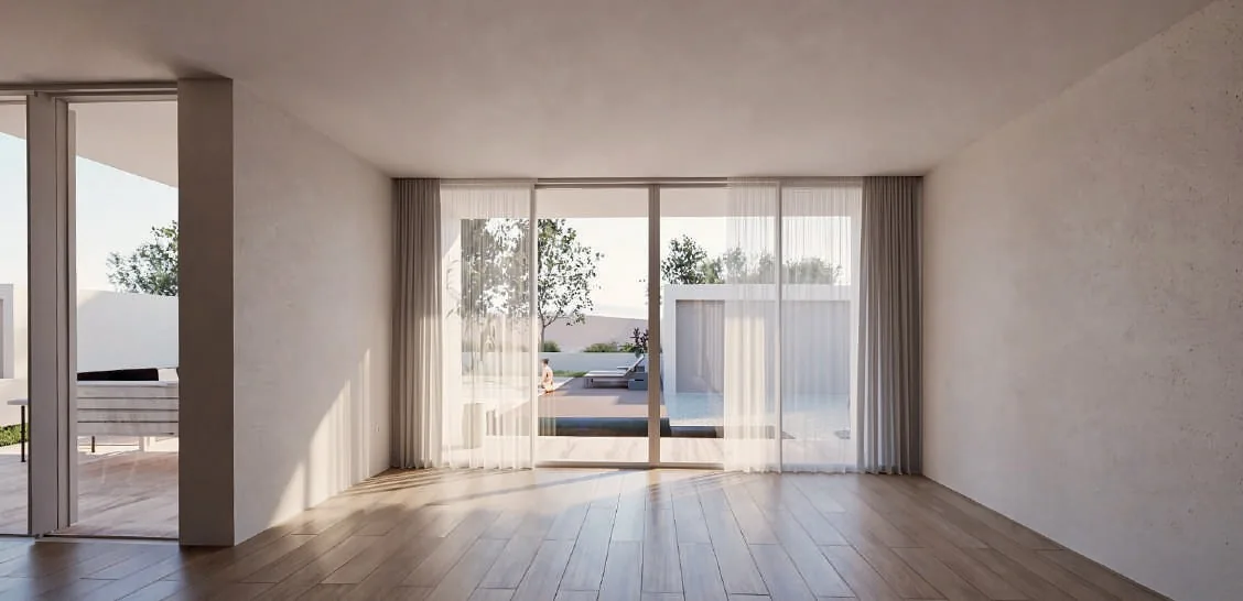 Foto · Sala de estar — luz natural e continuidade exterior